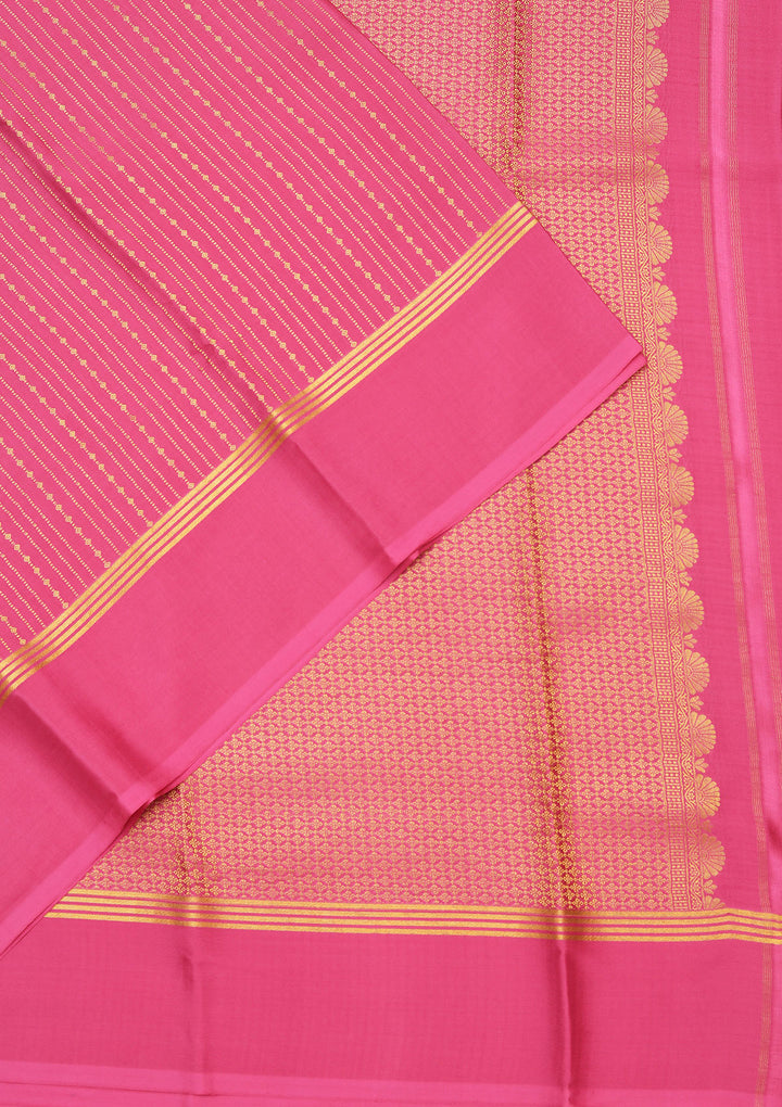 Onion Pink Crepe Stripes Mysore Silk Saree With Matching Blouse Piece