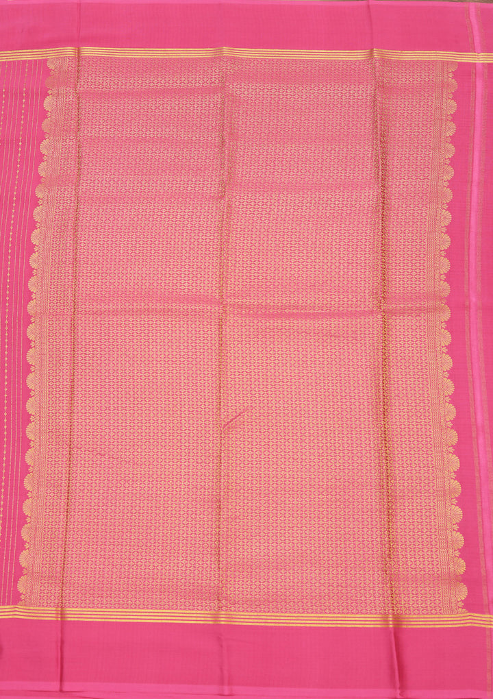 Onion Pink Crepe Stripes Mysore Silk Saree With Matching Blouse Piece