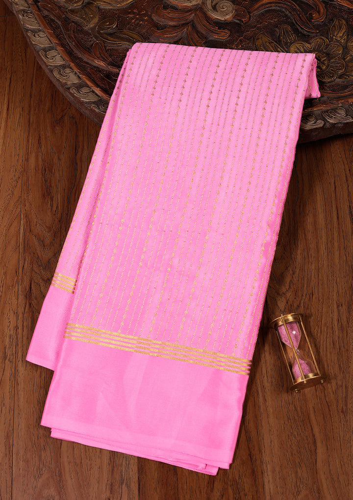 Pink Crepe Stripes Saree With Matching Blouse Piece