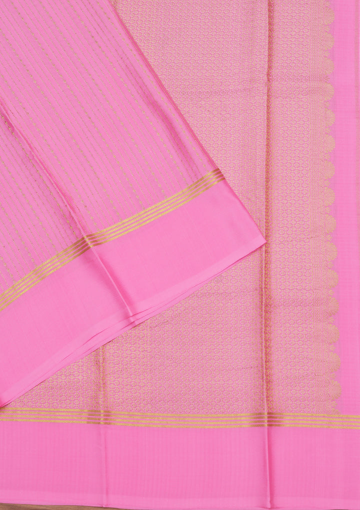 Pink Crepe Stripes Saree With Matching Blouse Piece