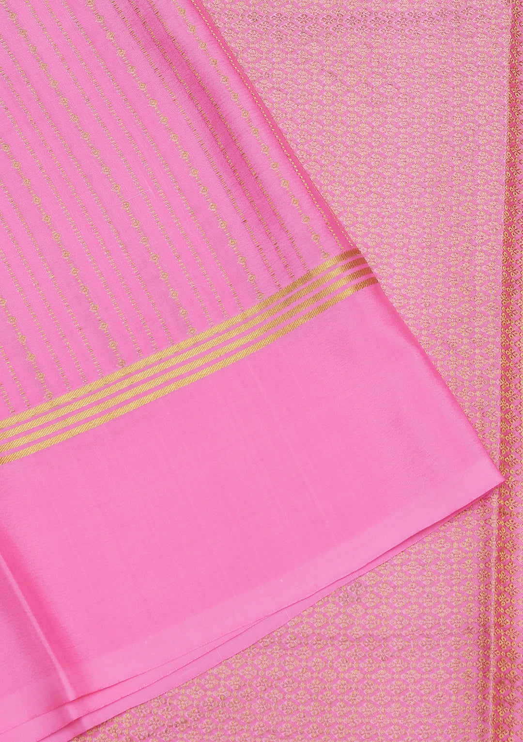 Pink Crepe Stripes Saree With Matching Blouse Piece