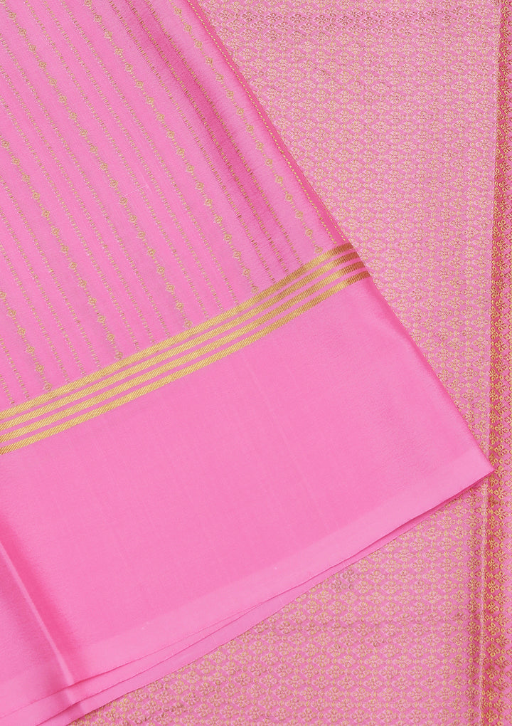 Pink Crepe Stripes Saree With Matching Blouse Piece