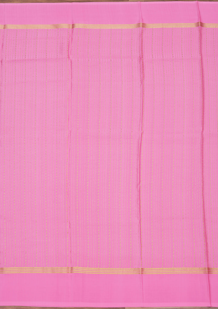Pink Crepe Stripes Saree With Matching Blouse Piece