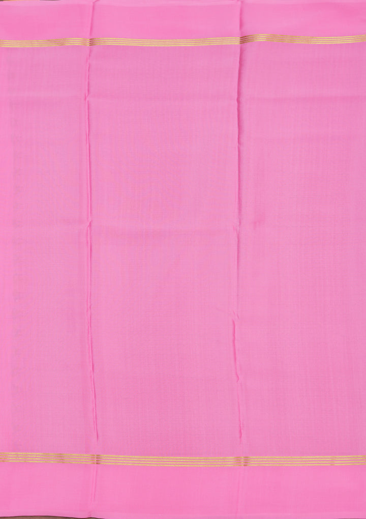 Pink Crepe Stripes Saree With Matching Blouse Piece