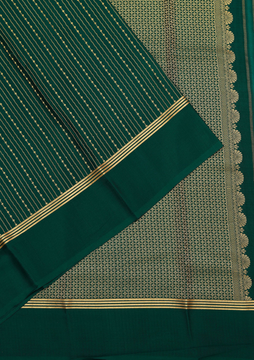 Rama Green Crepe Stripes Saree With Matching Blouse Piece