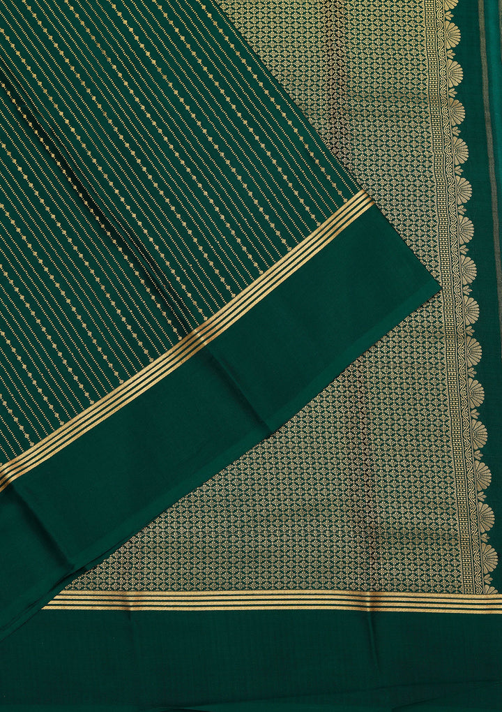 Rama Green Crepe Stripes Saree With Matching Blouse Piece