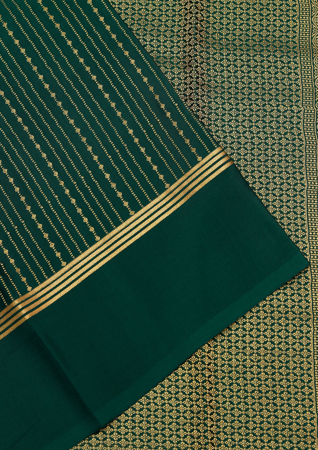 Rama Green Crepe Stripes Saree With Matching Blouse Piece