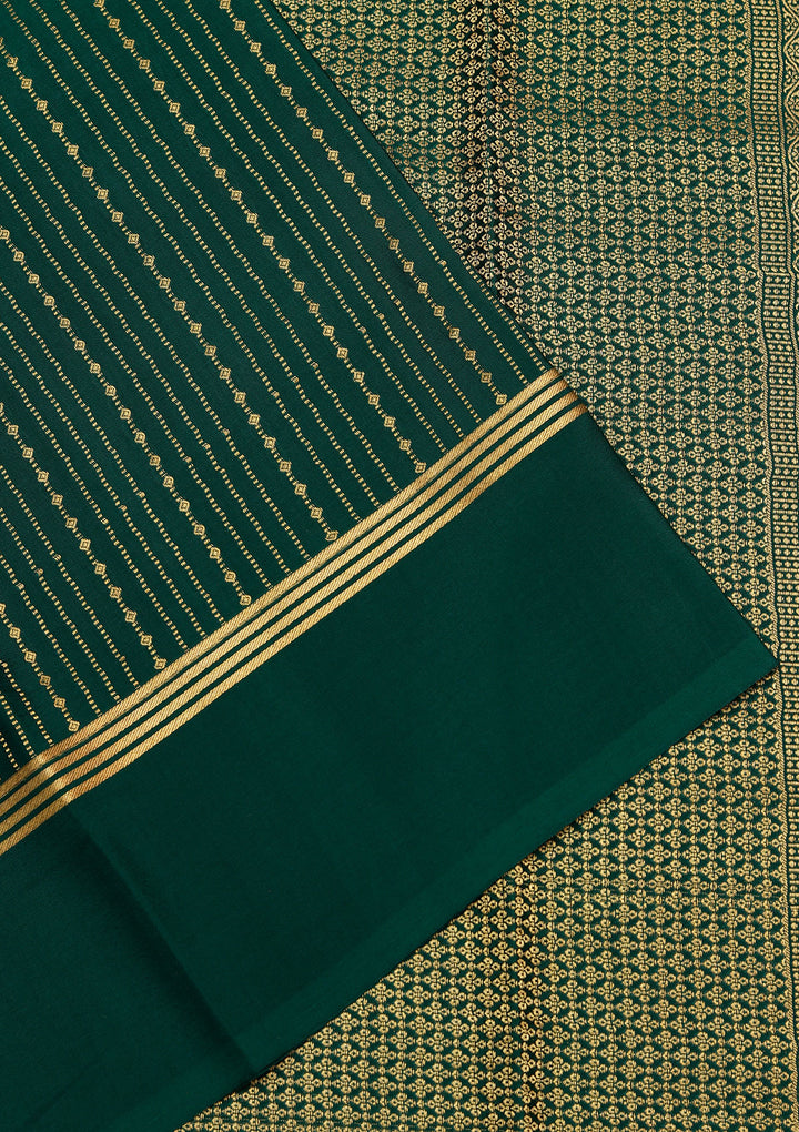 Rama Green Crepe Stripes Saree With Matching Blouse Piece