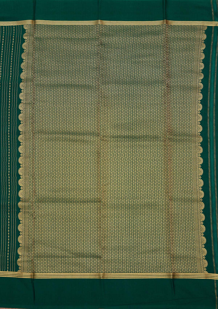 Rama Green Crepe Stripes Saree With Matching Blouse Piece