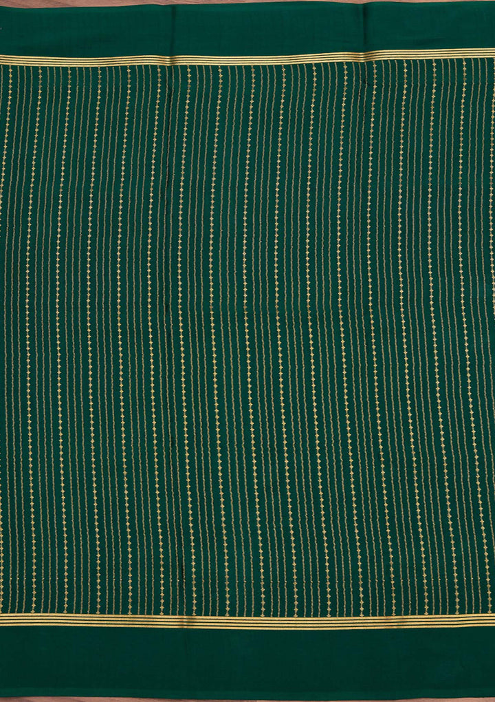 Rama Green Crepe Stripes Saree With Matching Blouse Piece