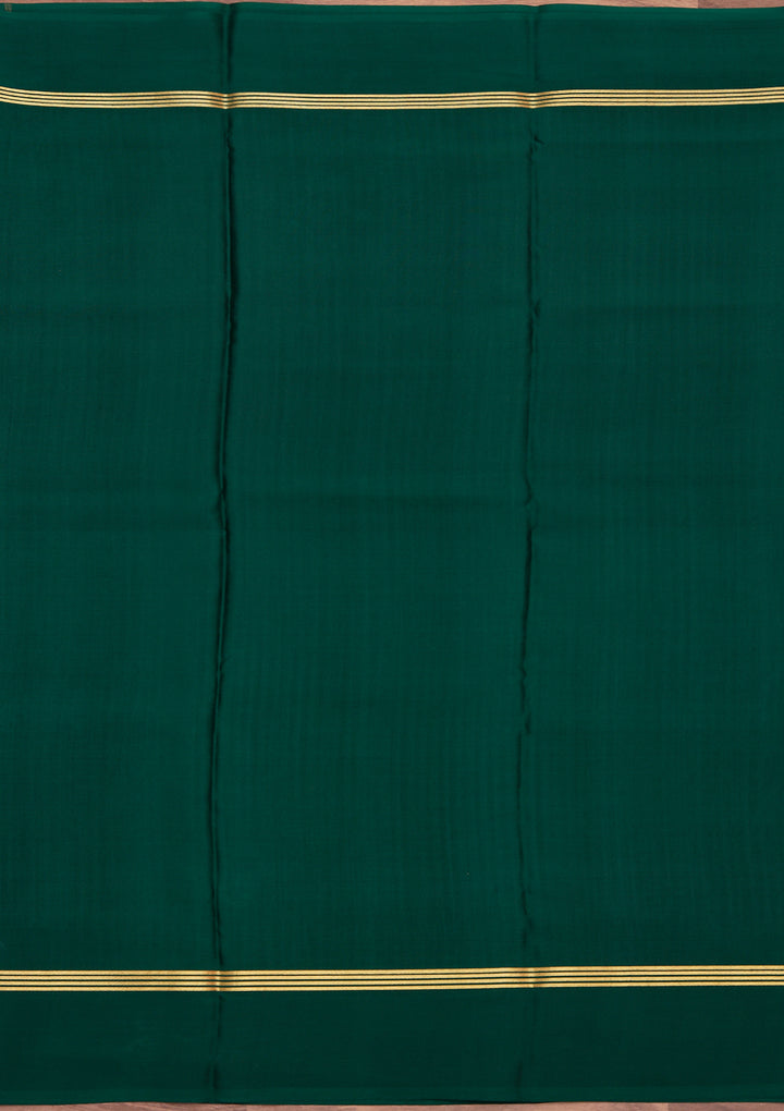 Rama Green Crepe Stripes Saree With Matching Blouse Piece