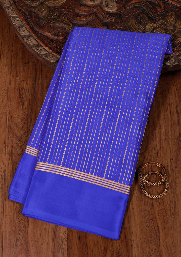 Royal Blue Crepe Stripes Saree With Matching Blouse Piece
