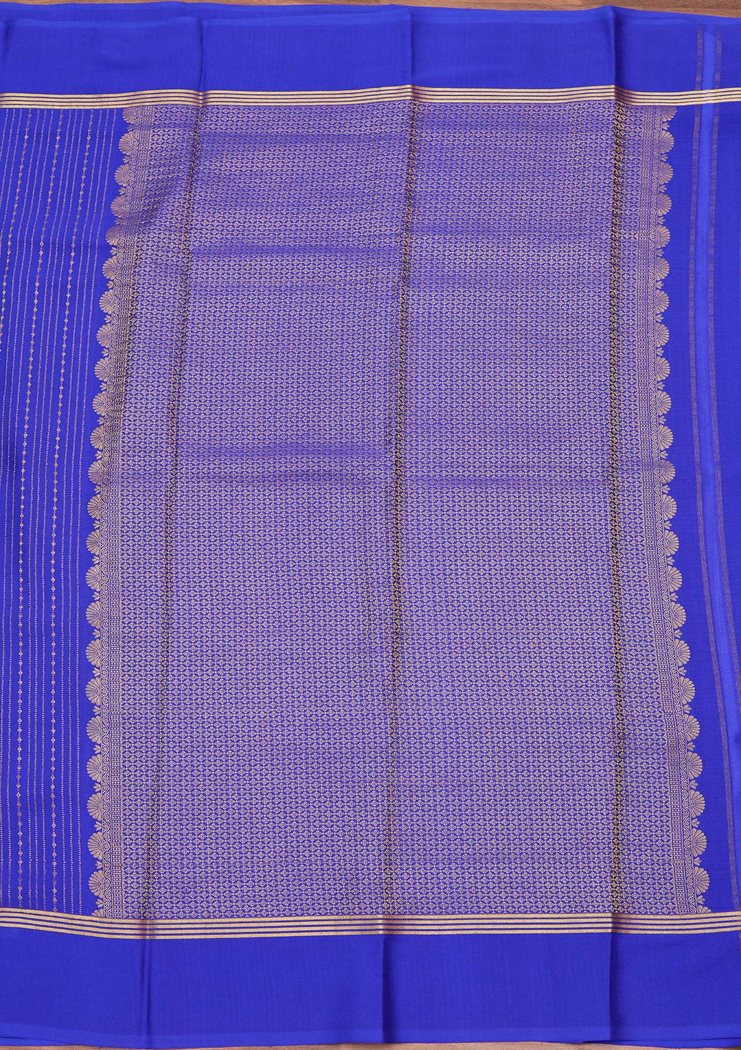 Royal Blue Crepe Stripes Saree With Matching Blouse Piece