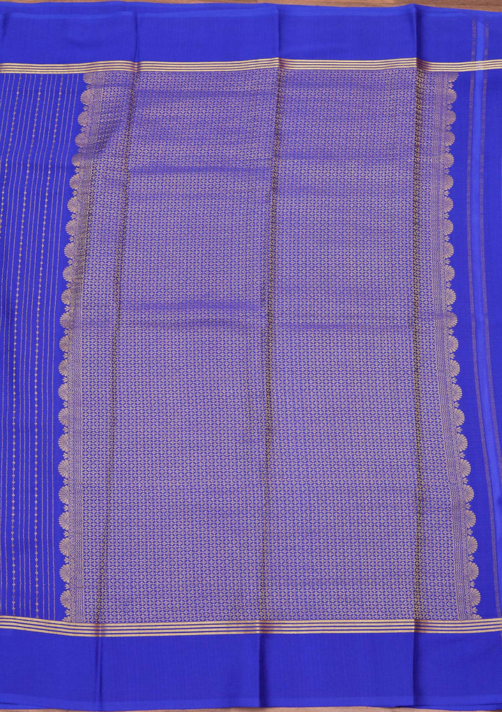 Royal Blue Crepe Stripes Saree With Matching Blouse Piece