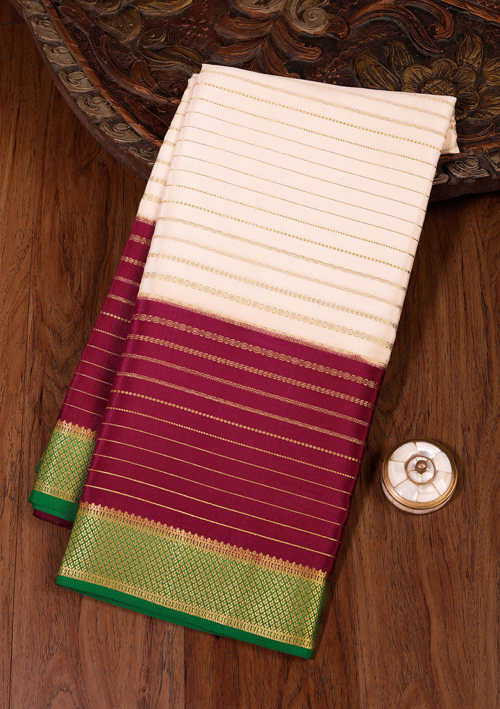 Off White Crepe Stripes Saree With Matching Blouse Piece