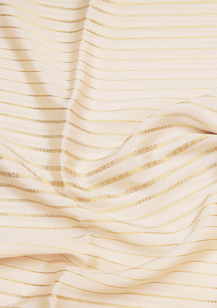 Off White Crepe Stripes Saree With Matching Blouse Piece