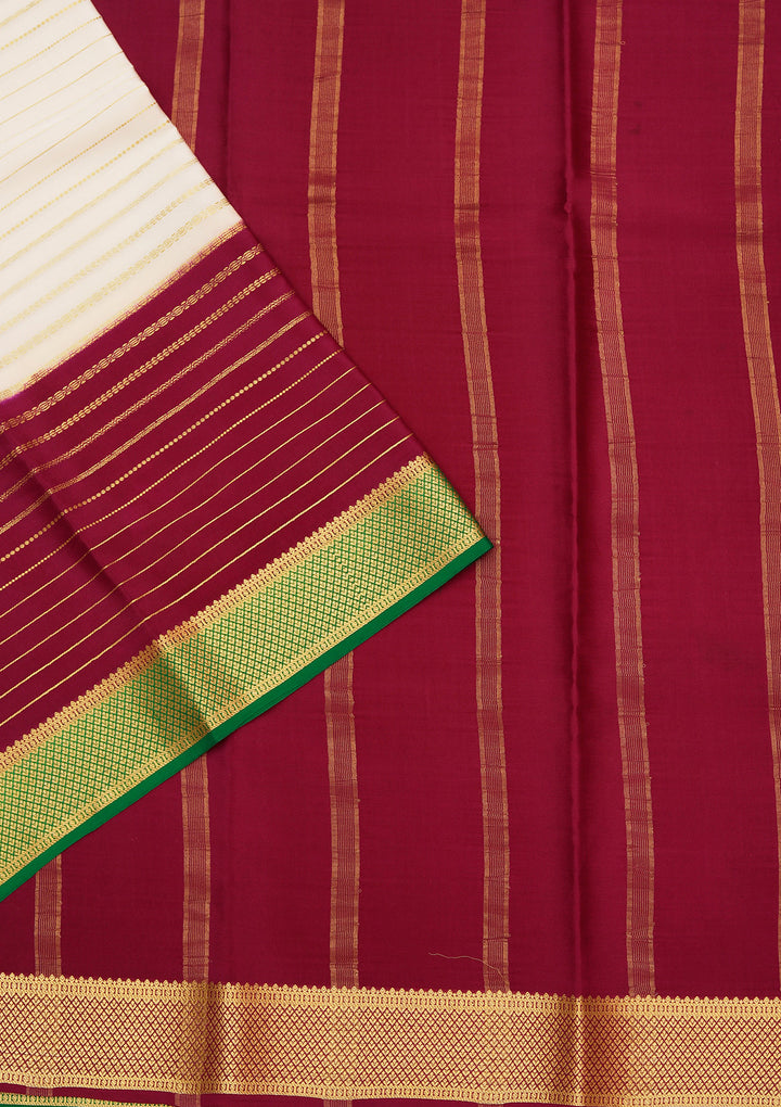 Off White Crepe Stripes Saree With Matching Blouse Piece