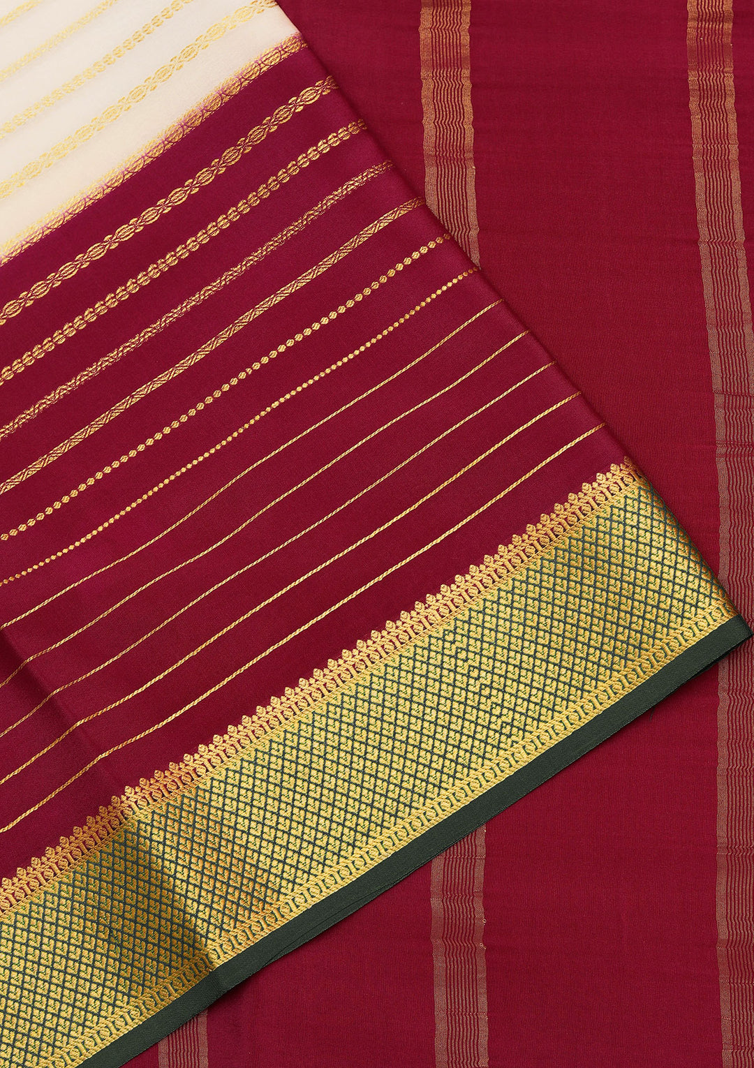 Off White Crepe Stripes Saree With Matching Blouse Piece