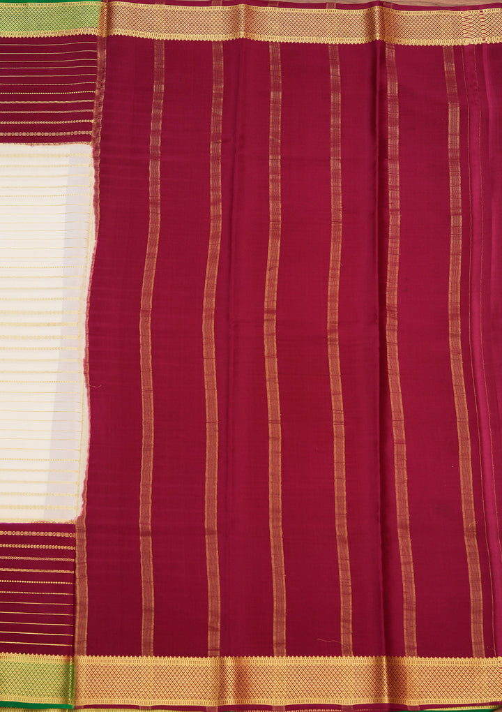 Off White Crepe Stripes Saree With Matching Blouse Piece
