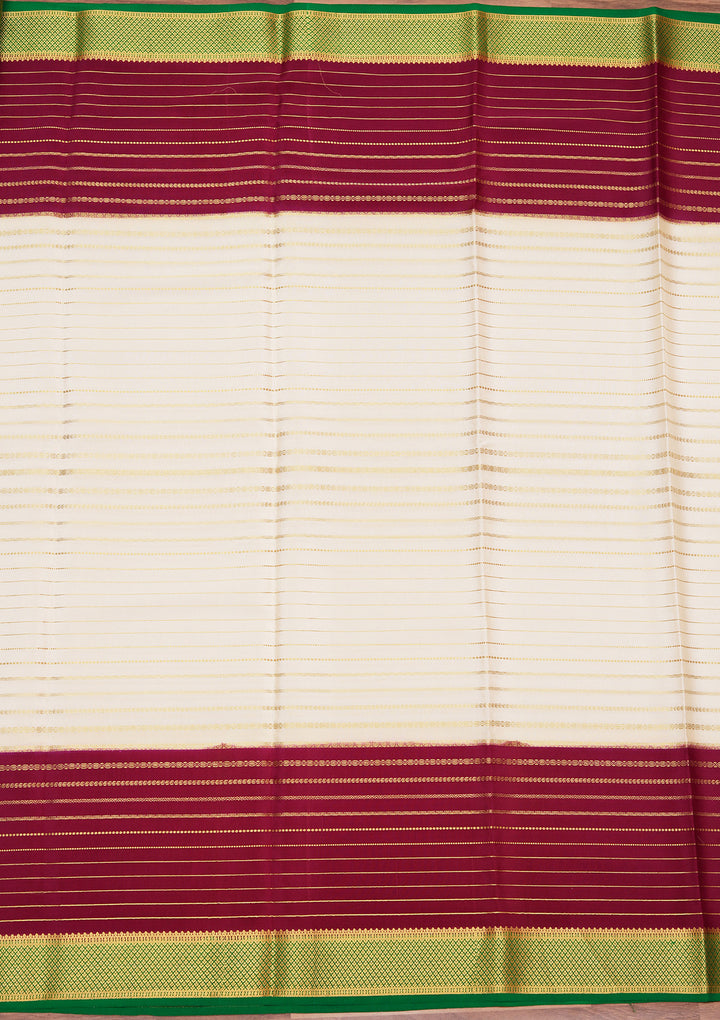 Off White Crepe Stripes Saree With Matching Blouse Piece