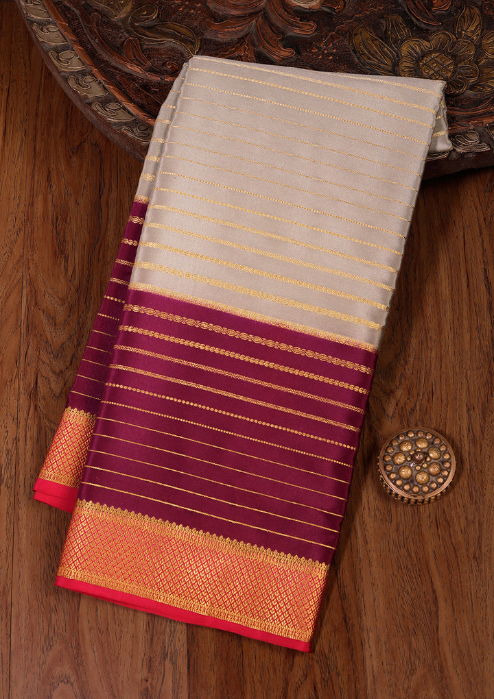 Grey Crepe Stripes Saree With Matching Blouse Piece