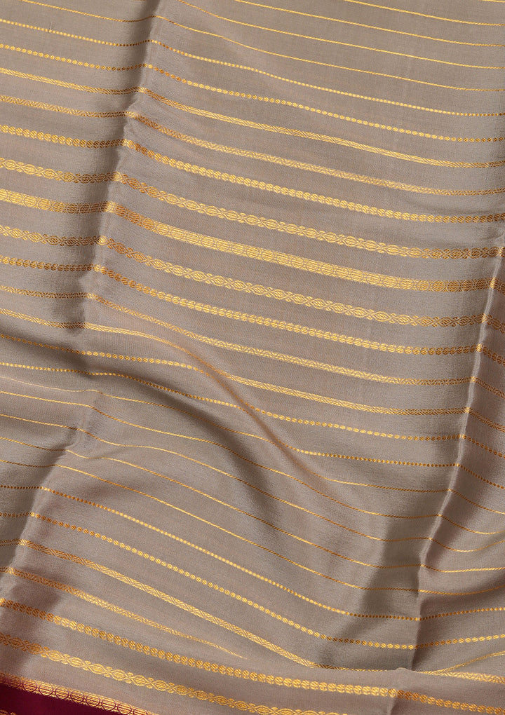 Grey Crepe Stripes Saree With Matching Blouse Piece