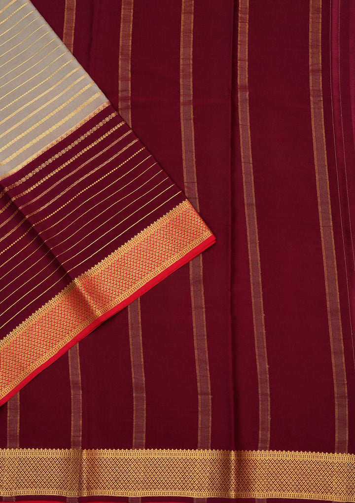 Grey Crepe Stripes Saree With Matching Blouse Piece
