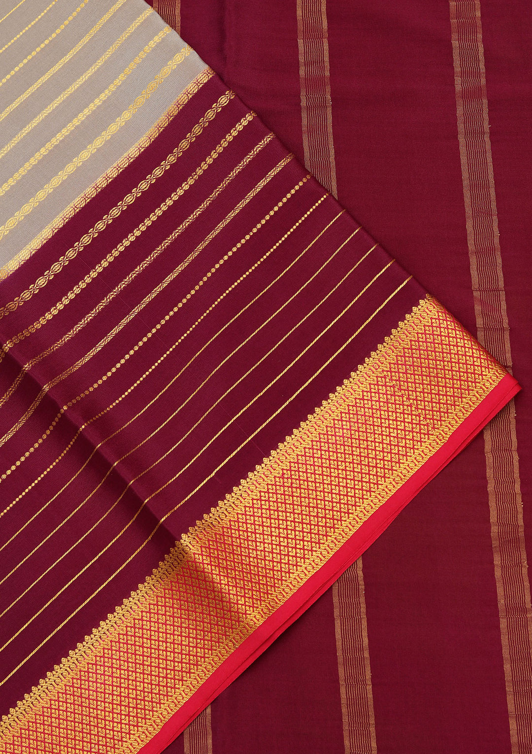 Grey Crepe Stripes Saree With Matching Blouse Piece