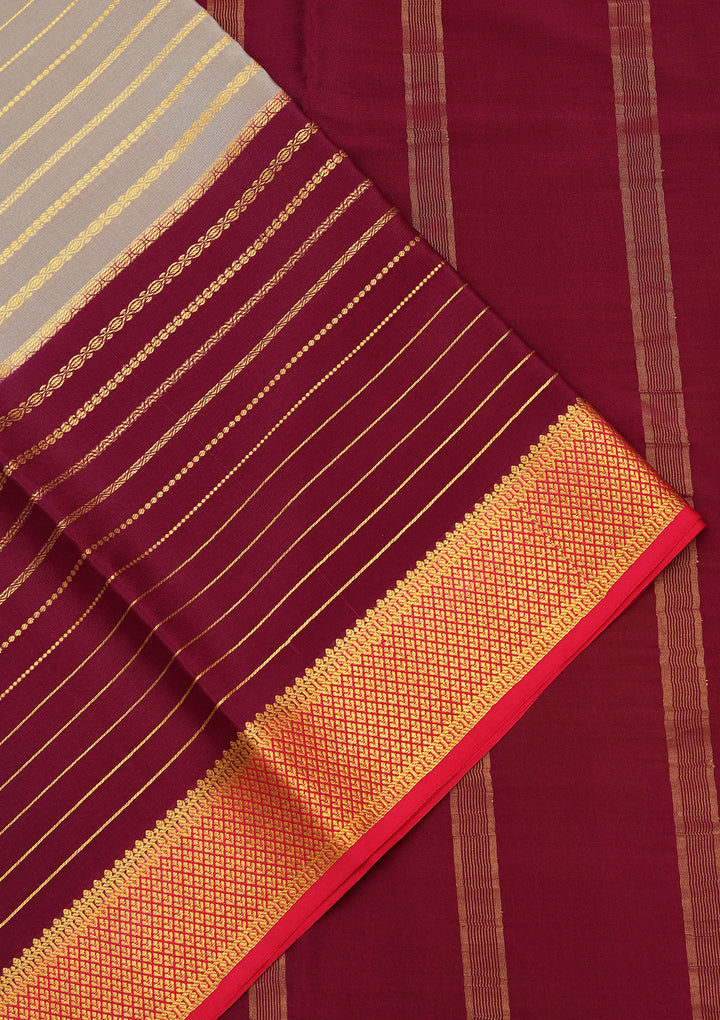 Grey Crepe Stripes Saree With Matching Blouse Piece