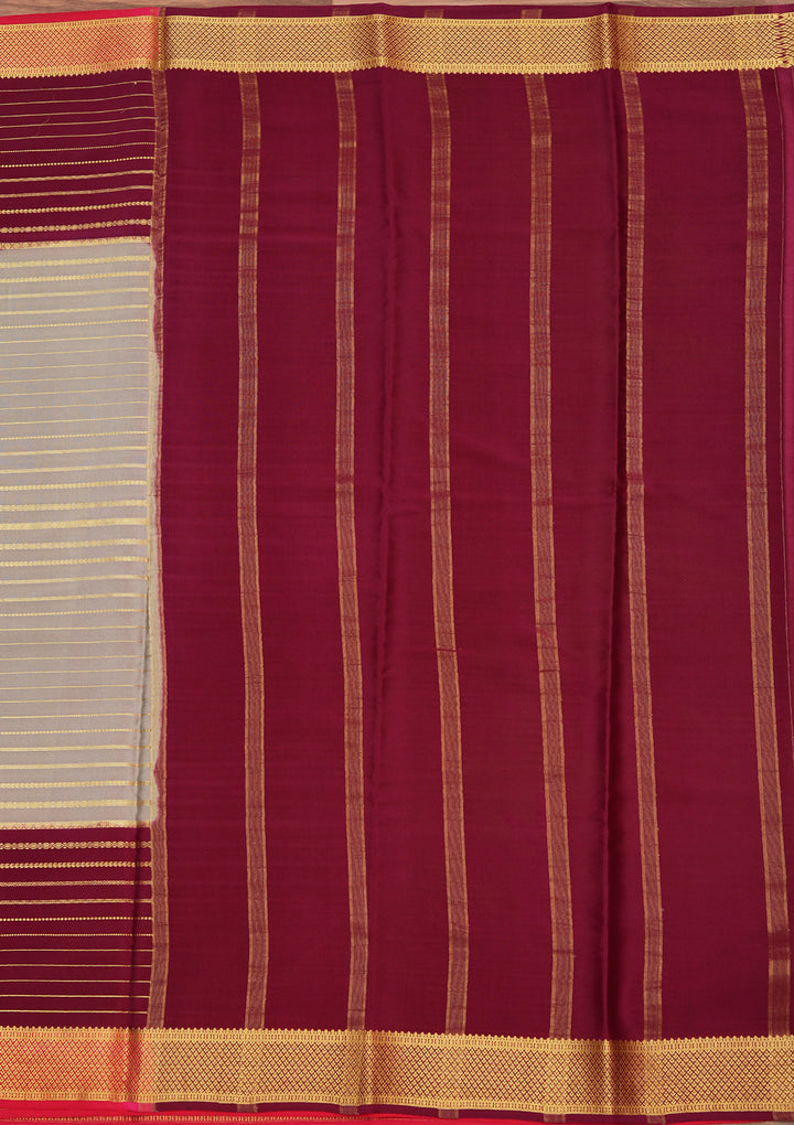 Grey Crepe Stripes Saree With Matching Blouse Piece