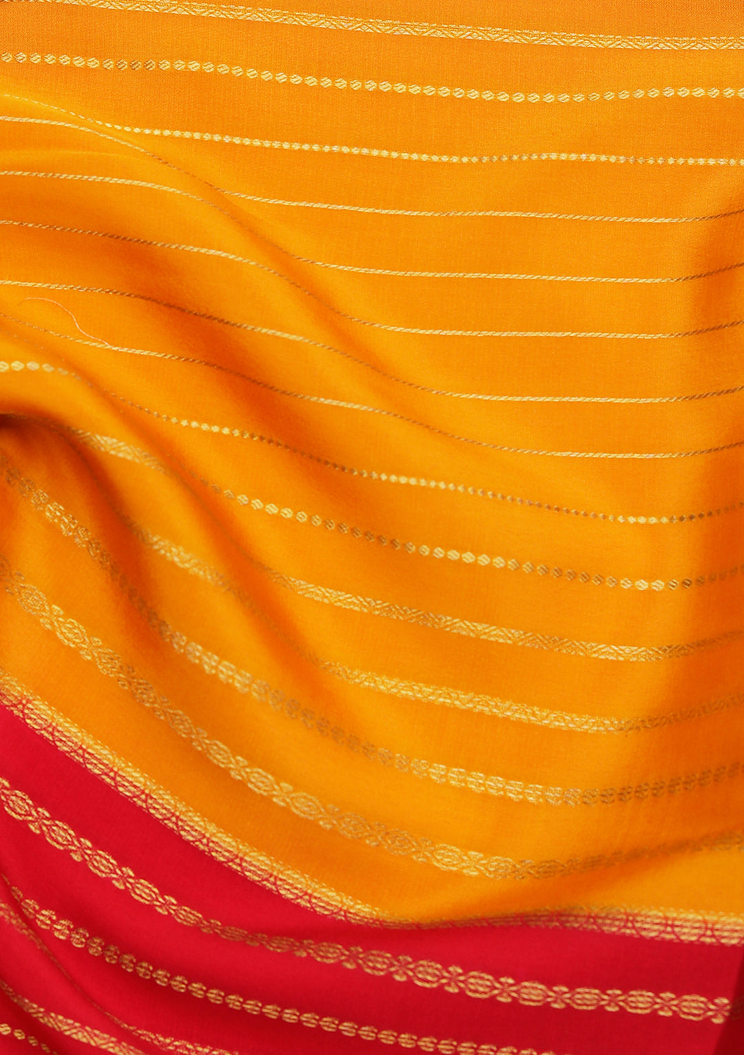 Mustard Yellow Crepe Stripes Saree With Matching Blouse Piece