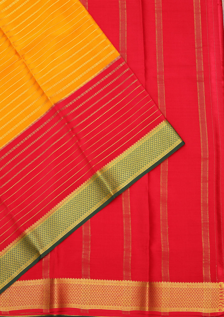 Mustard Yellow Crepe Stripes Saree With Matching Blouse Piece