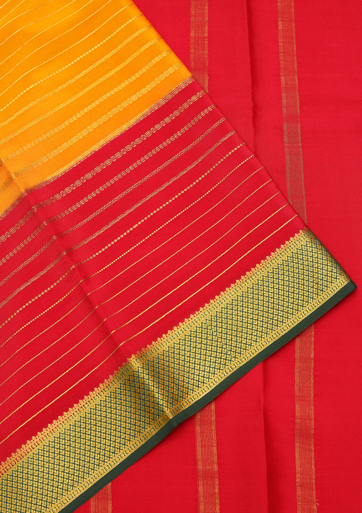 Mustard Yellow Crepe Stripes Saree With Matching Blouse Piece