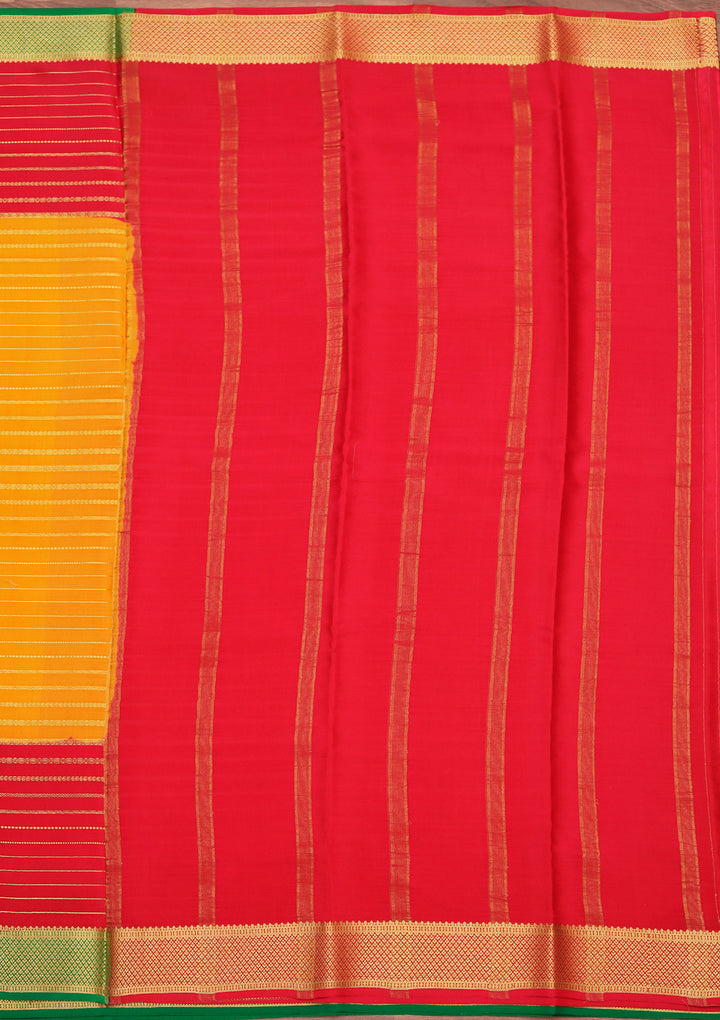 Mustard Yellow Crepe Stripes Saree With Matching Blouse Piece