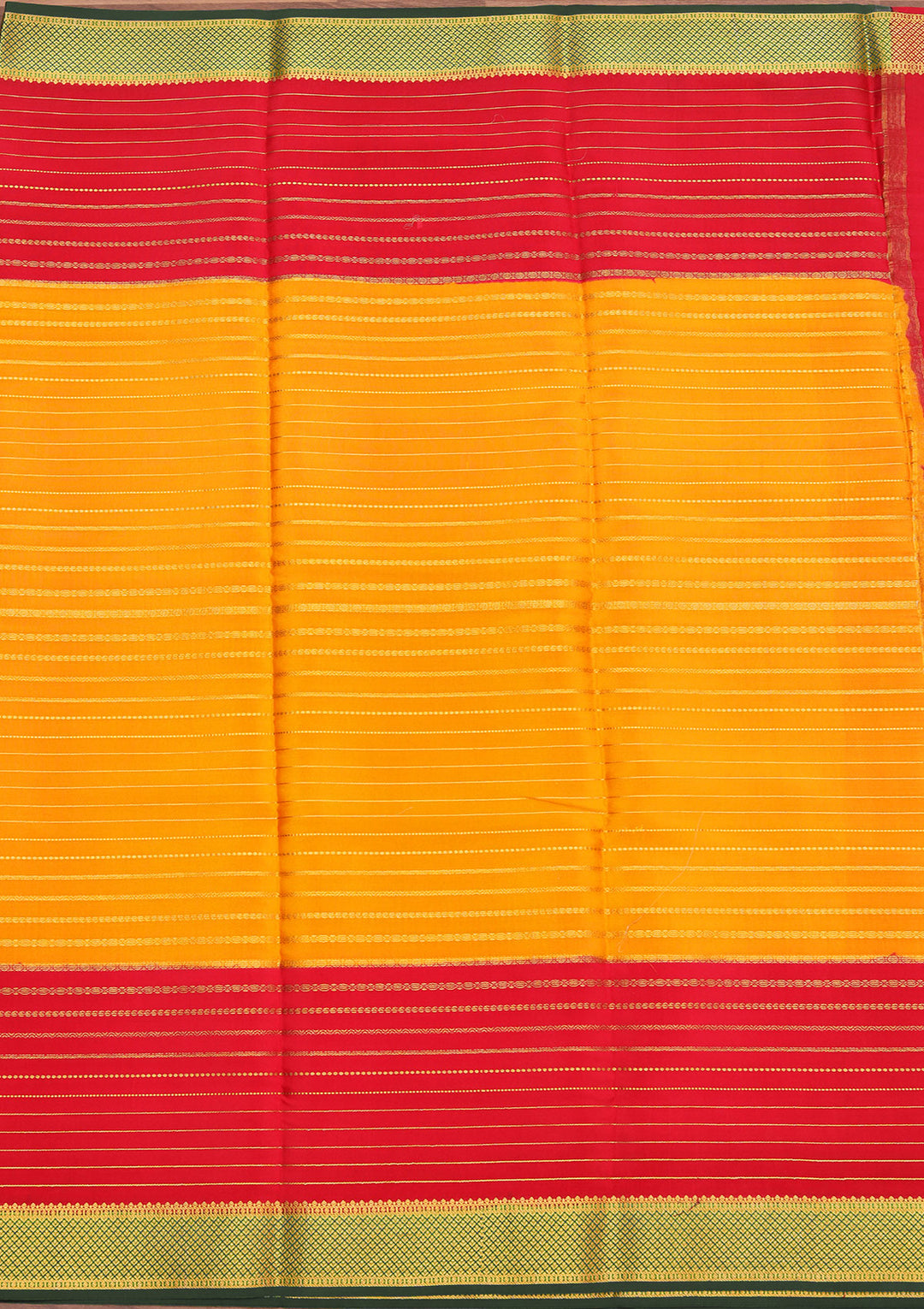 Mustard Yellow Crepe Stripes Saree With Matching Blouse Piece