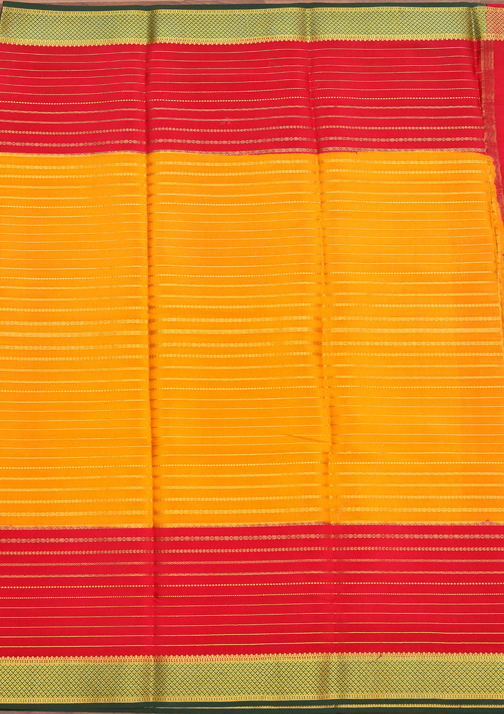 Mustard Yellow Crepe Stripes Saree With Matching Blouse Piece