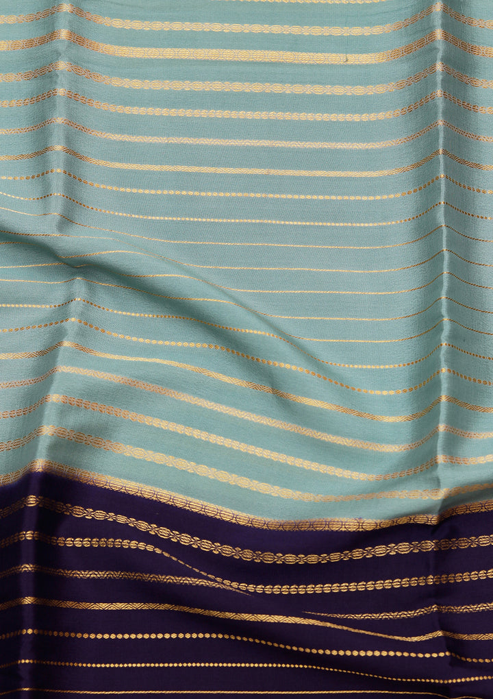 Sea Green Crepe Stripes Saree With Matching Blouse Piece