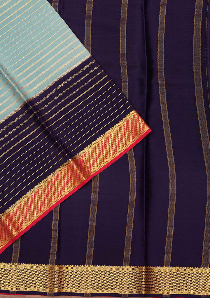 Sea Green Crepe Stripes Saree With Matching Blouse Piece