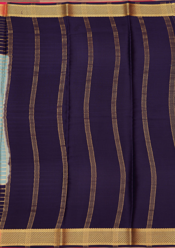 Sea Green Crepe Stripes Saree With Matching Blouse Piece