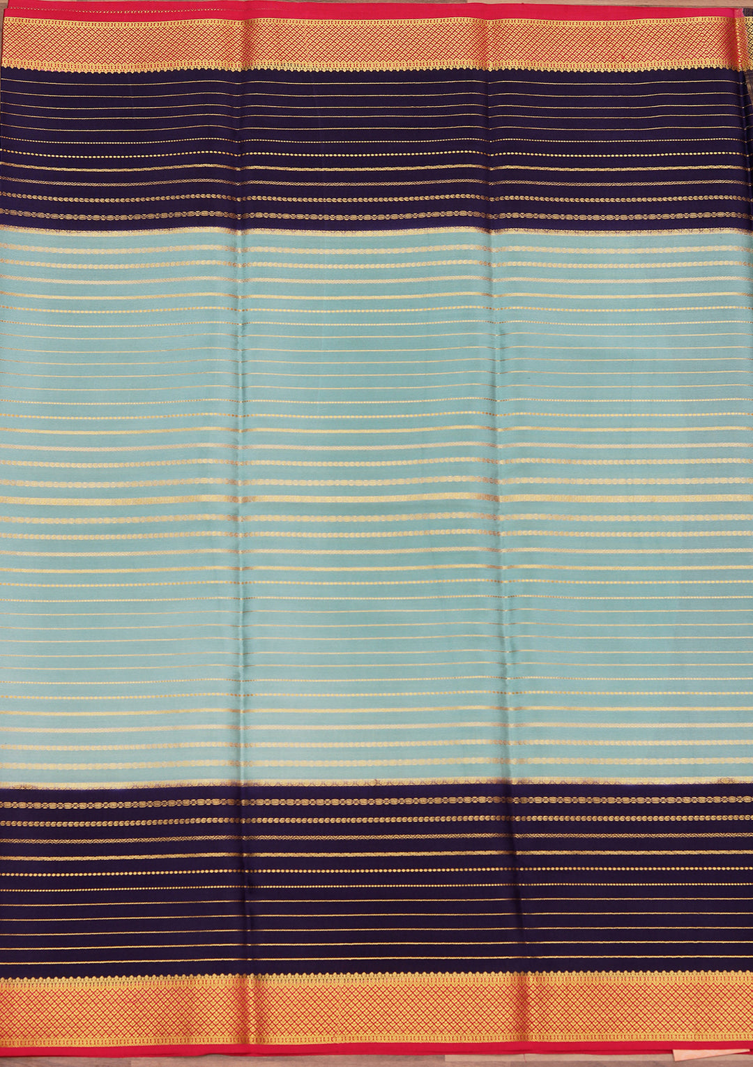 Sea Green Crepe Stripes Saree With Matching Blouse Piece