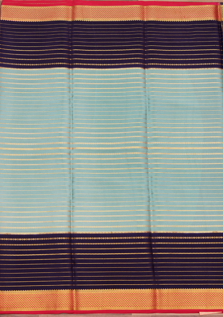 Sea Green Crepe Stripes Saree With Matching Blouse Piece