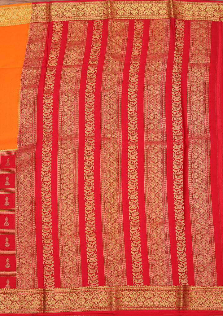 Orange Crepe Checks Saree With Matching Blouse Piece