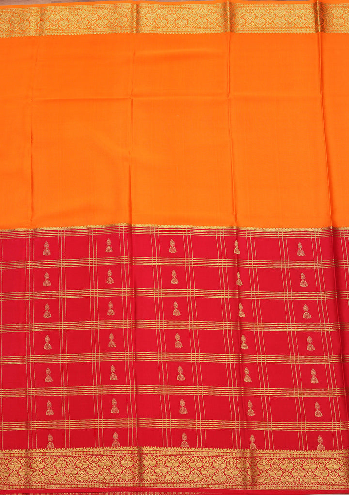 Orange Crepe Checks Saree With Matching Blouse Piece