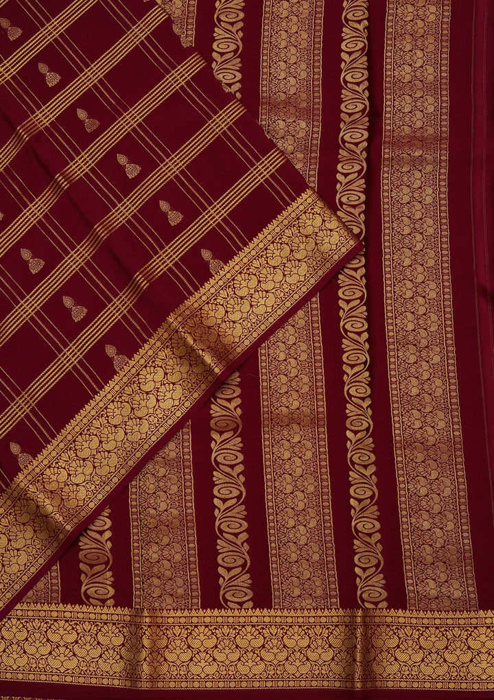 Pink Crepe Checks Saree With Matching Blouse Piece