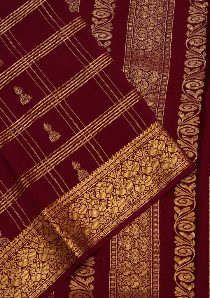 Pink Crepe Checks Saree With Matching Blouse Piece