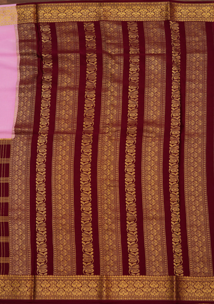 Pink Crepe Checks Saree With Matching Blouse Piece