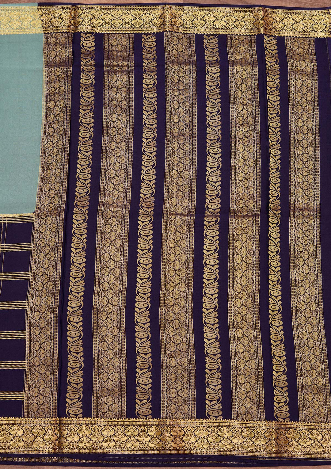Sky Blue Crepe Checks Saree With Matching Blouse Piece