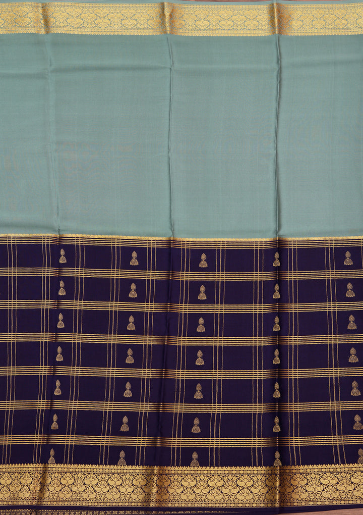 Sky Blue Crepe Checks Saree With Matching Blouse Piece