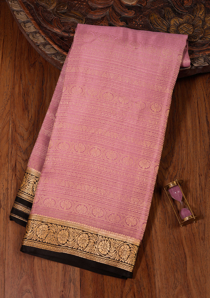 Onion Pink Crepe Jaal Saree With Matching Blouse Piece