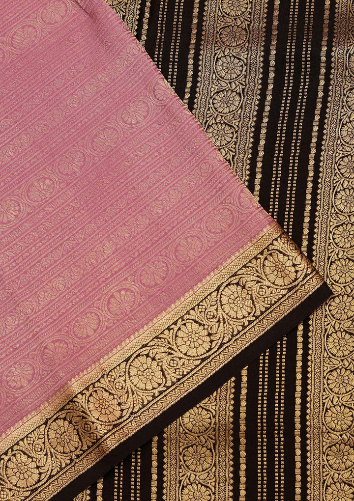 Onion Pink Crepe Jaal Saree With Matching Blouse Piece